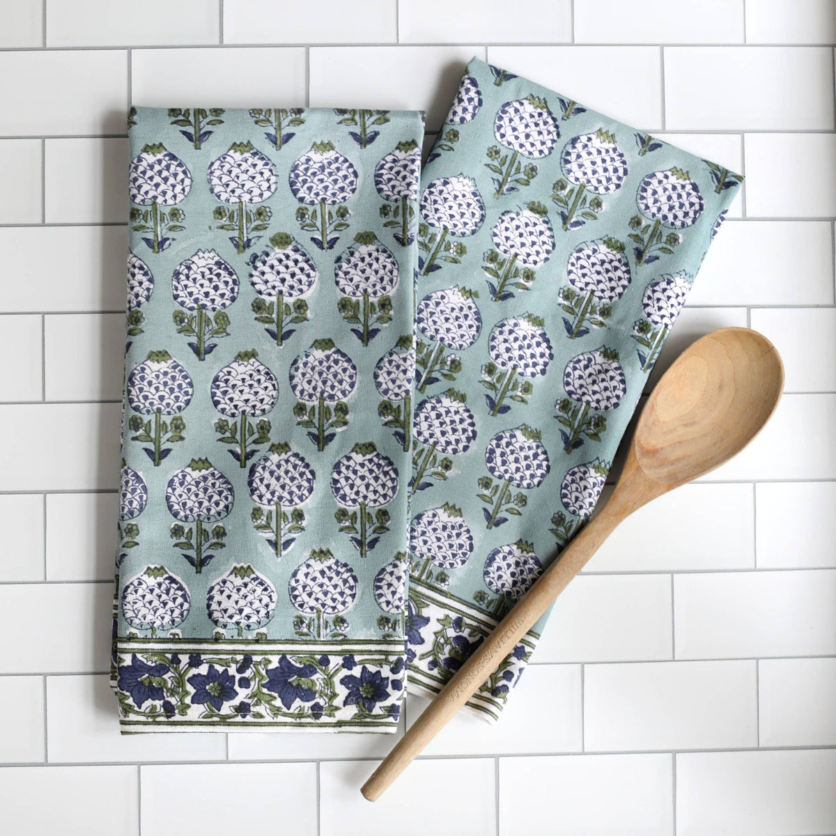 Pacific & Rose Block-Printed Cotton Kitchen Towels - 2 pc.