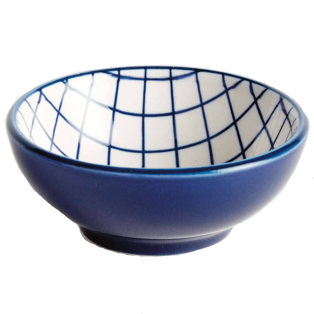 Napa Stria Blue & White Crosshatch Stoneware Dipping Bowl - 3"
