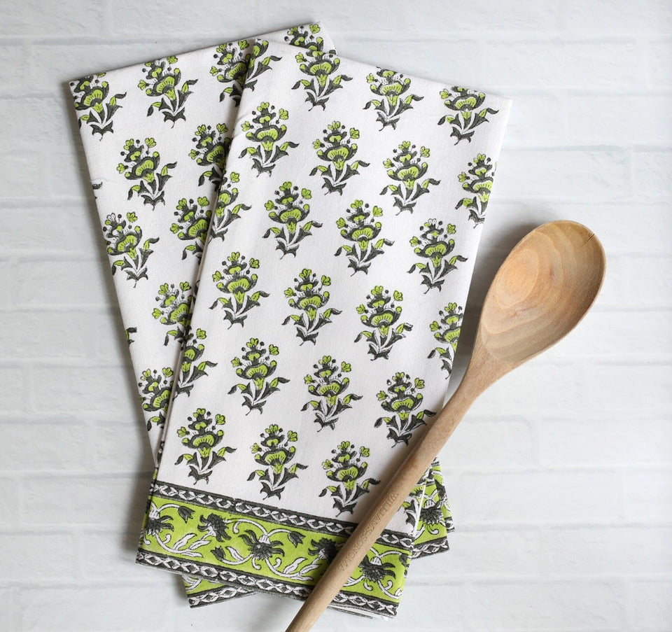 Pacific & Rose Block-Printed Cotton Kitchen Towels - 2 pc.