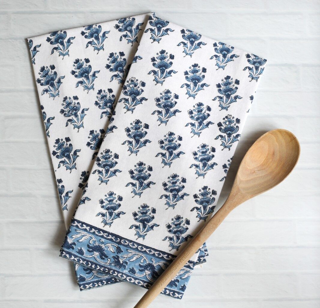 Pacific & Rose Block-Printed Cotton Kitchen Towels - 2 pc.