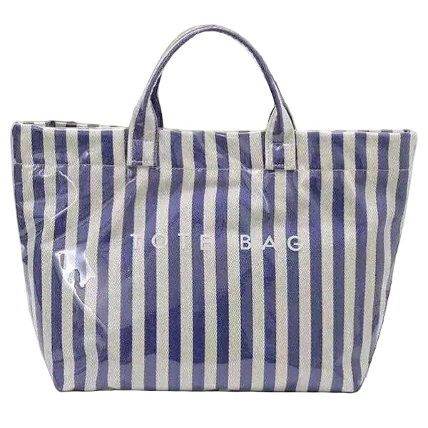 Nash Grey Glossy Canvas Striped Tote Bags - 13.2" x 11.8"