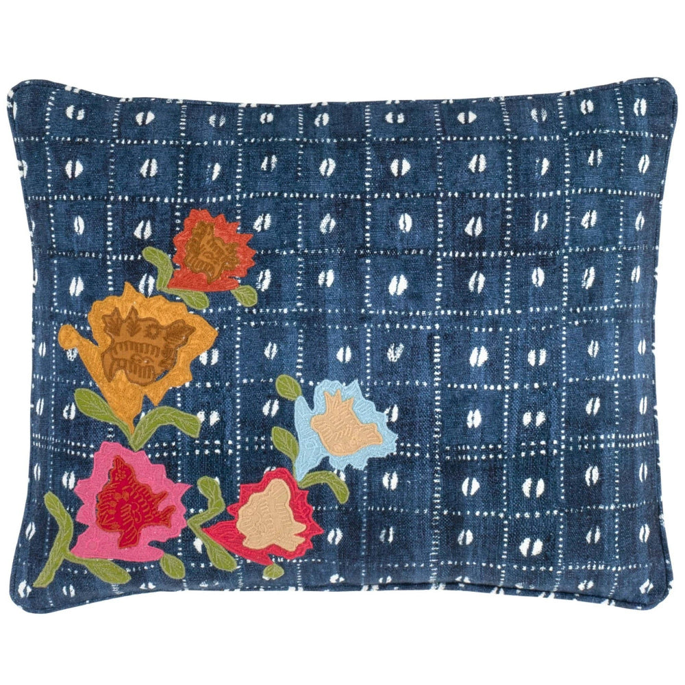 Annie Selke Cotton/Linen Embroidered Floral Lumbar Pillow - 16" x 20"