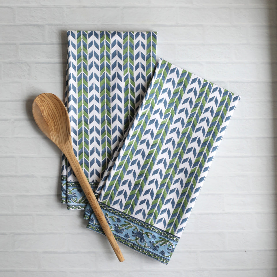 Pacific & Rose Block-Printed Cotton Kitchen Towels - 2 pc.