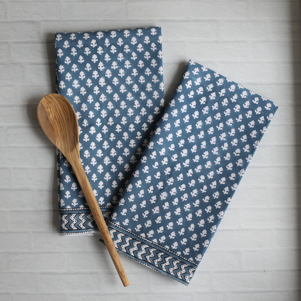 Pacific & Rose Block-Printed Cotton Kitchen Towels - 2 pc.