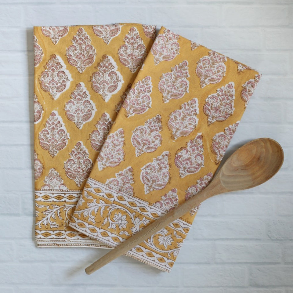 Pacific & Rose Block-Printed Cotton Kitchen Towels - 2 pc.