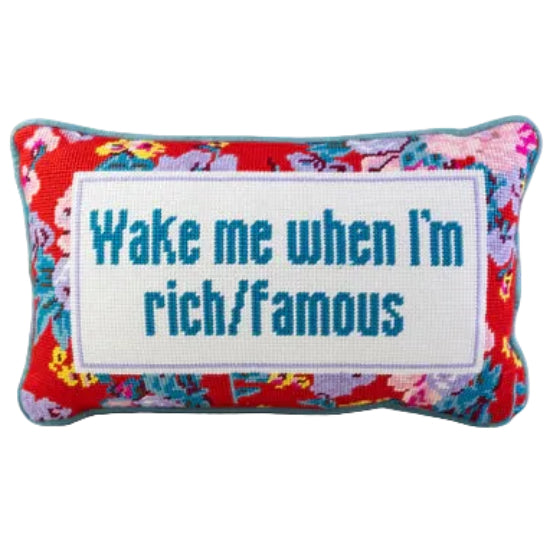 Furbish Cotton Needlepoint "Wake Me When I'm Famous" Statement Pillow - 9" x 15"