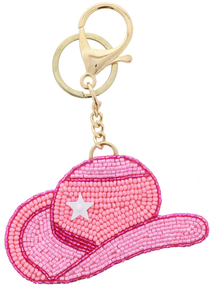 Jane Marie Pink Beaded Cowgirl Hat Keychain