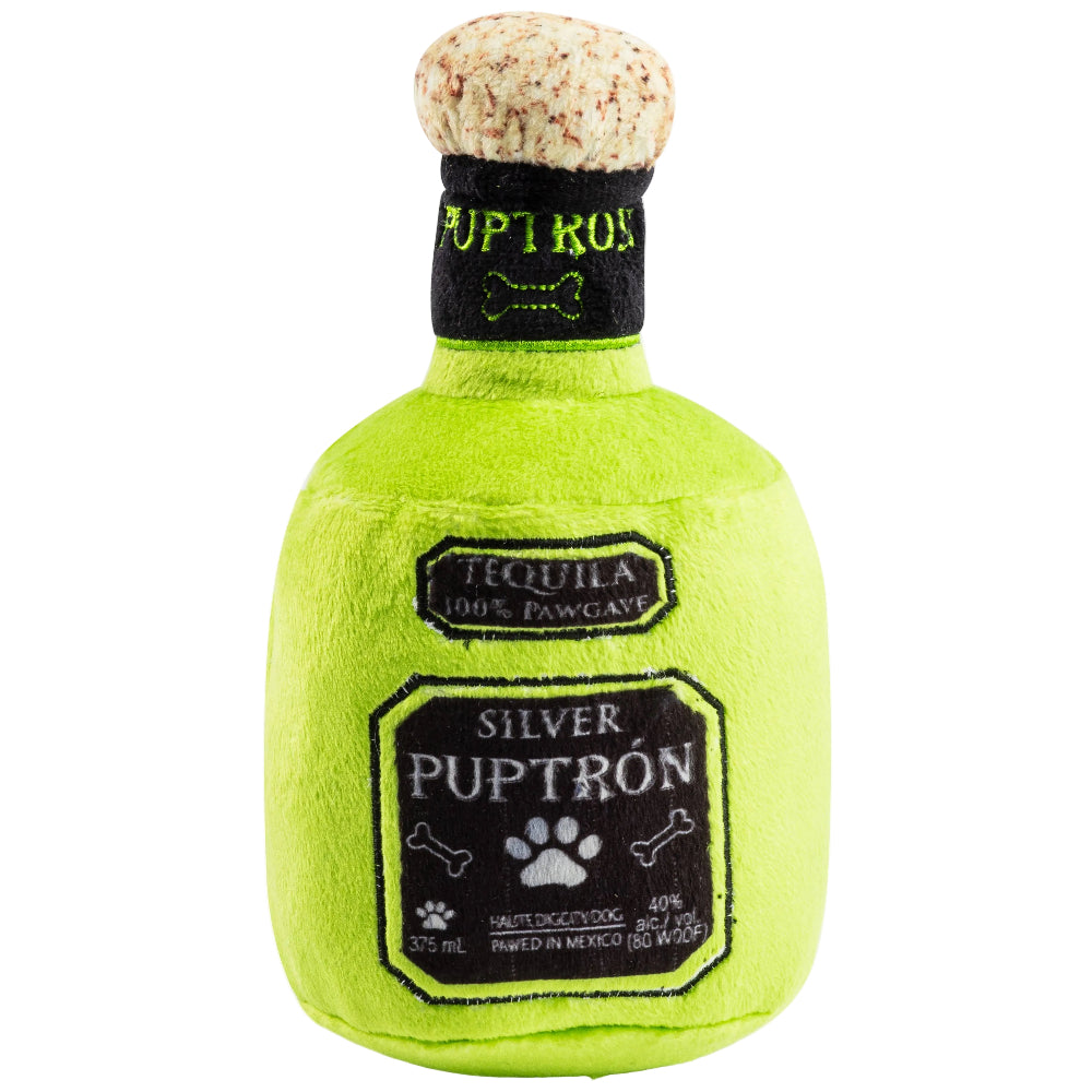 "Silver Puptron" Plush Tequila Bottle Dog Toy - 7.5"