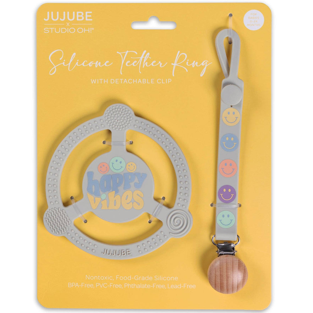 JuJuBe Silicone Baby Teething Ring & Clip Set