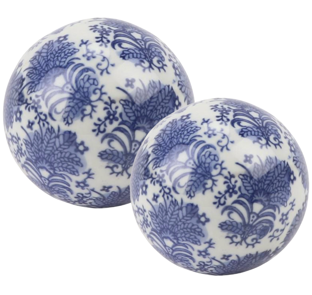 Enchanted Home Blue & White Porcelain Decorative Balls - 4"