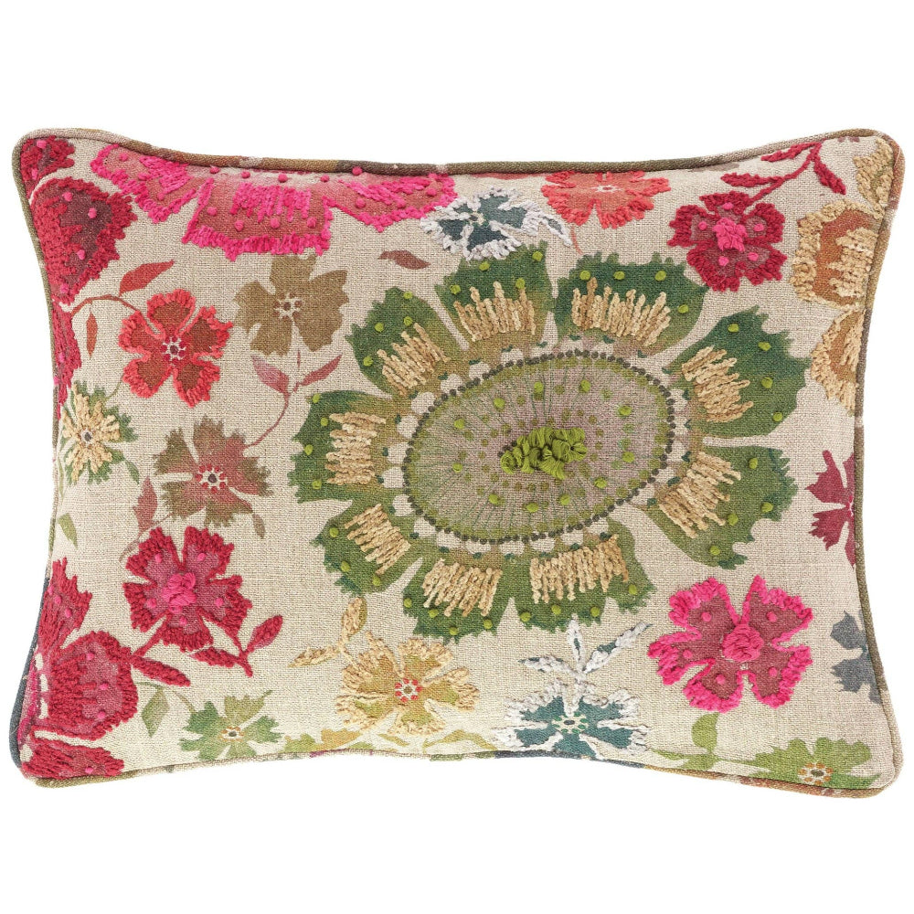 Annie Selke Linen Peruvian Floral Embroidered Lumbar Pillow - 16" x 20"
