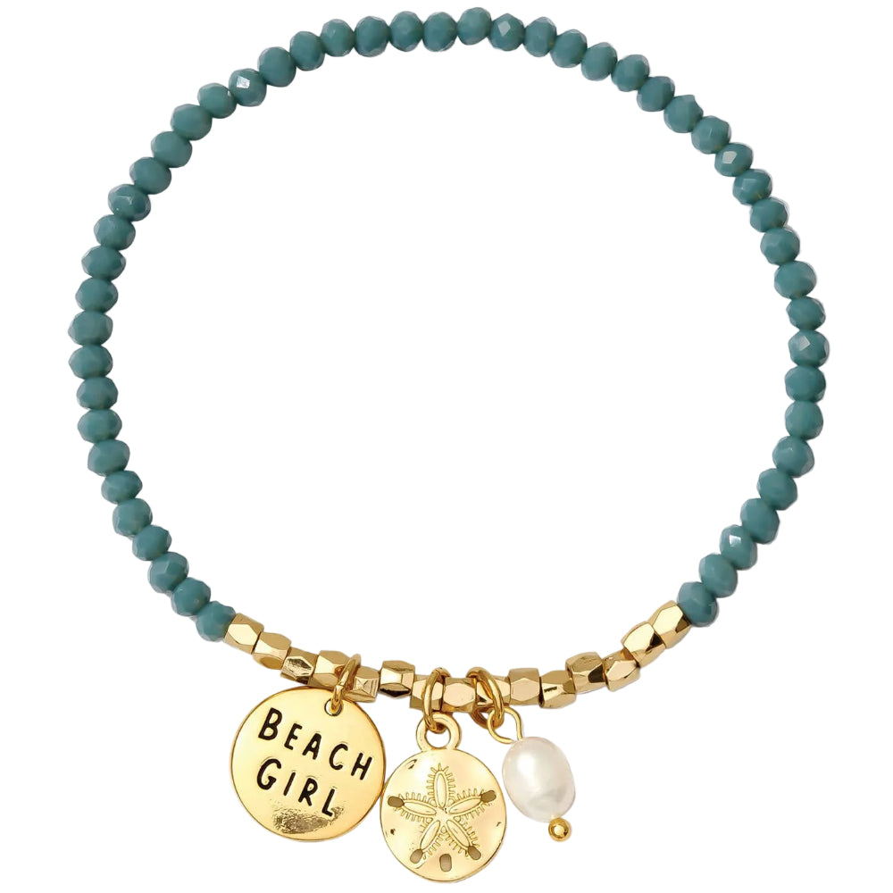 Splendid Iris "Beach Girl" Glass Crystal & Gold Charm Stretch Bracelet