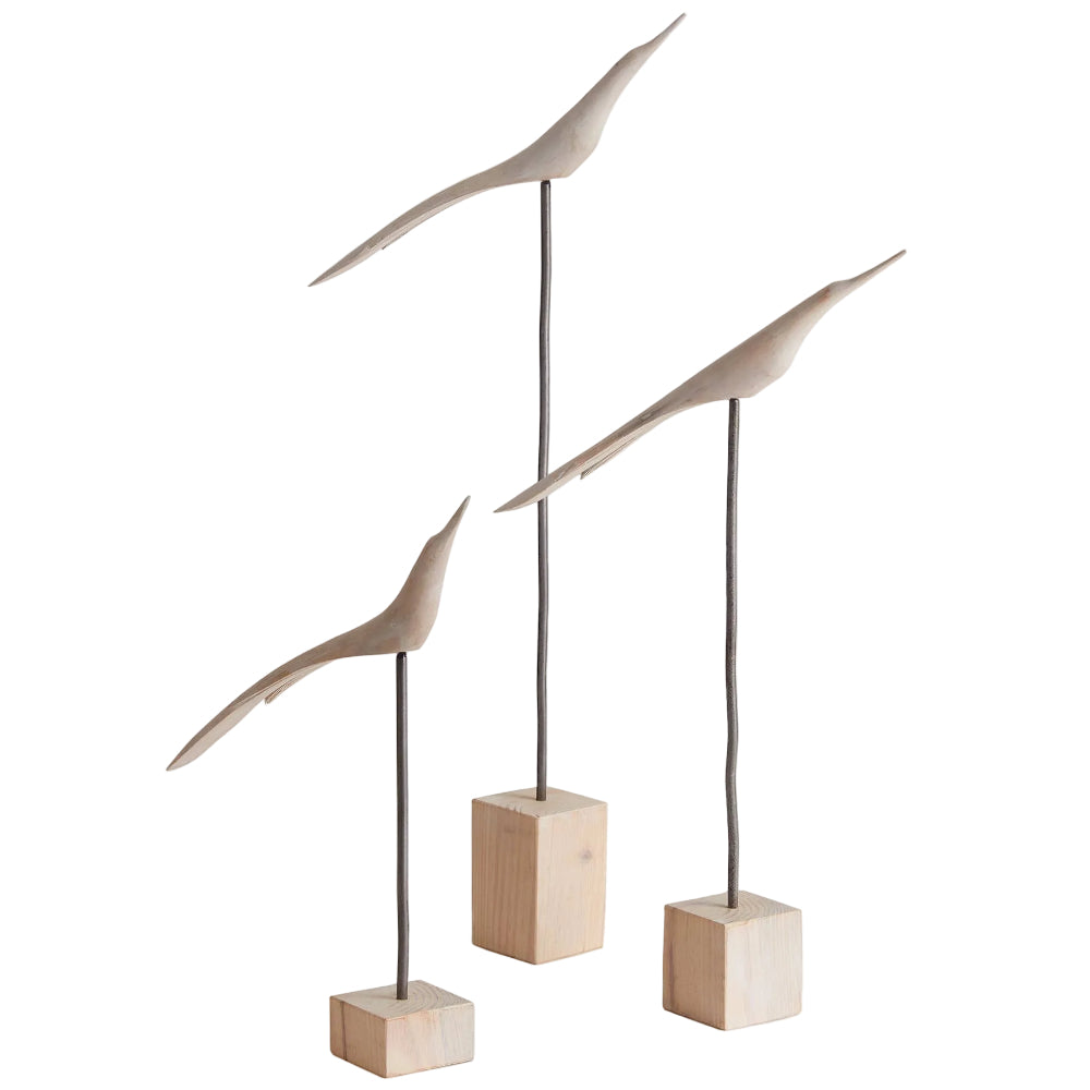 Napa Minimalist Abstract Wooden Perched Bird Figurines - 15.5" to 27.75"