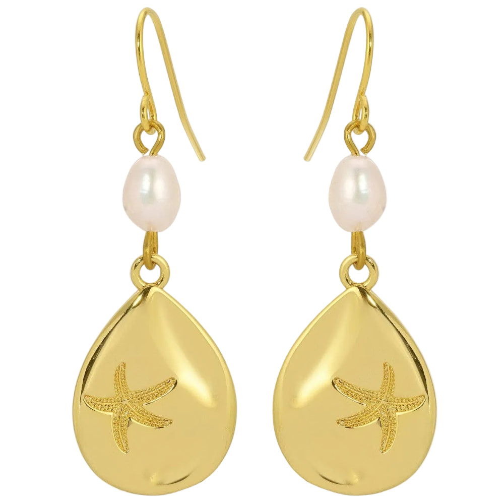 Splendid Iris Gold Plated Starfish Accent Drop Earrings