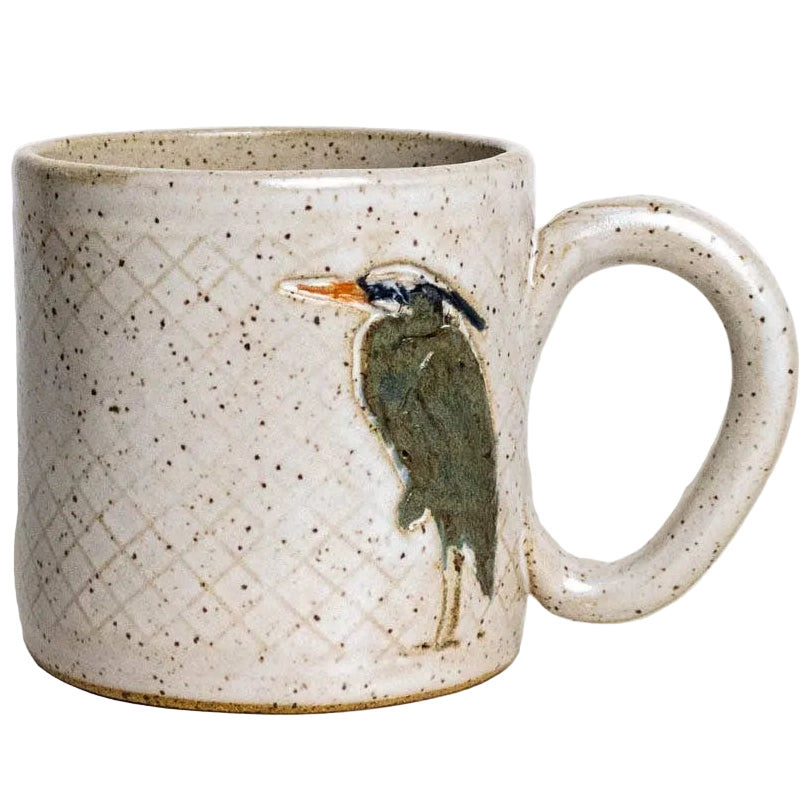 White Squirrel Clayworks Ceramic Blue Heron Mugs - 10 oz. & 14 oz.