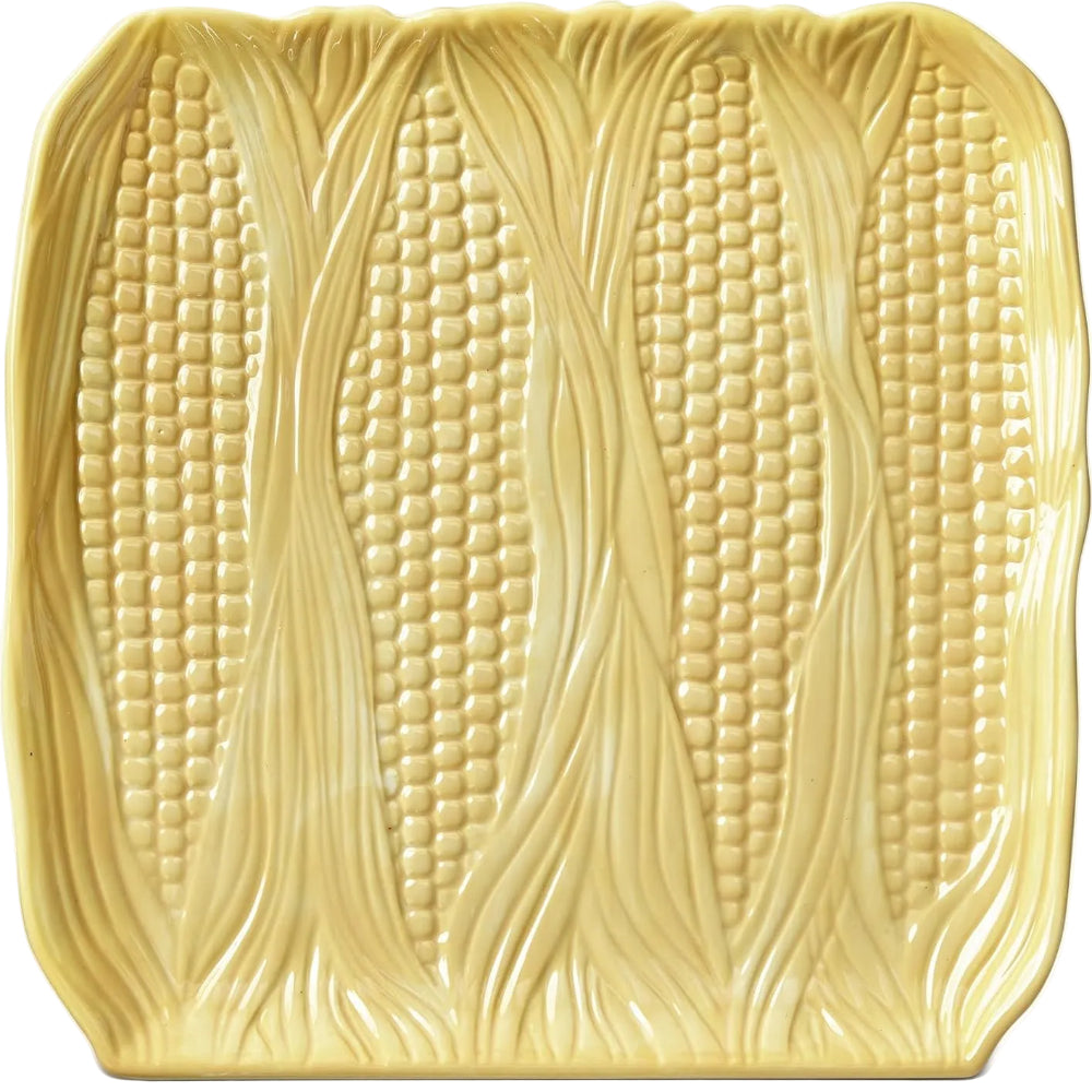 TAG Yellow Earthenware Corn-Patterned Platter - 12.5" x 12.5"