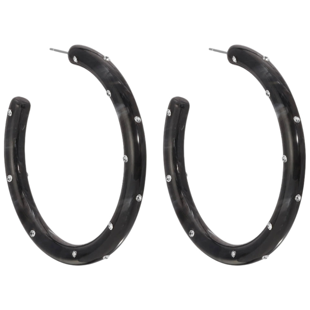 Splendid Iris Resin Rhinestone Hoop Earrings