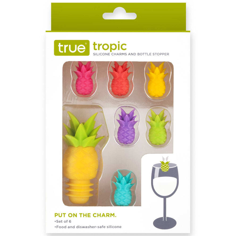 TRUE Tropic Silicone Pineapple Wine Stopper & Drink Charms - 7 pc.