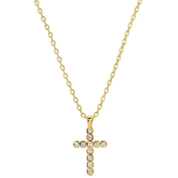 Splendid Iris Gold Cubic Zirconia Delicate Cross Pendant Necklace