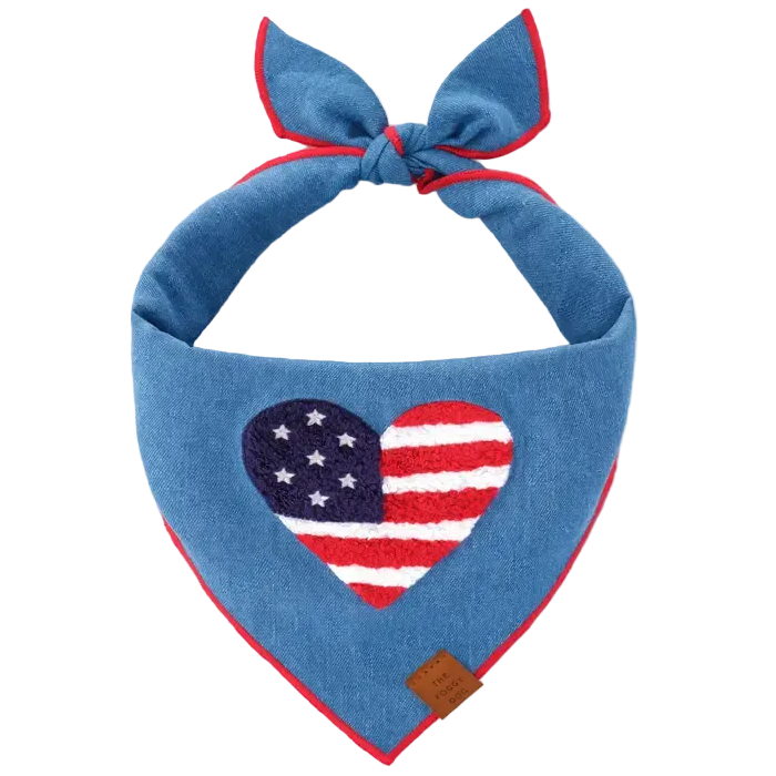 Foggy Dog Cotton Applique Bandana - Americana Heart