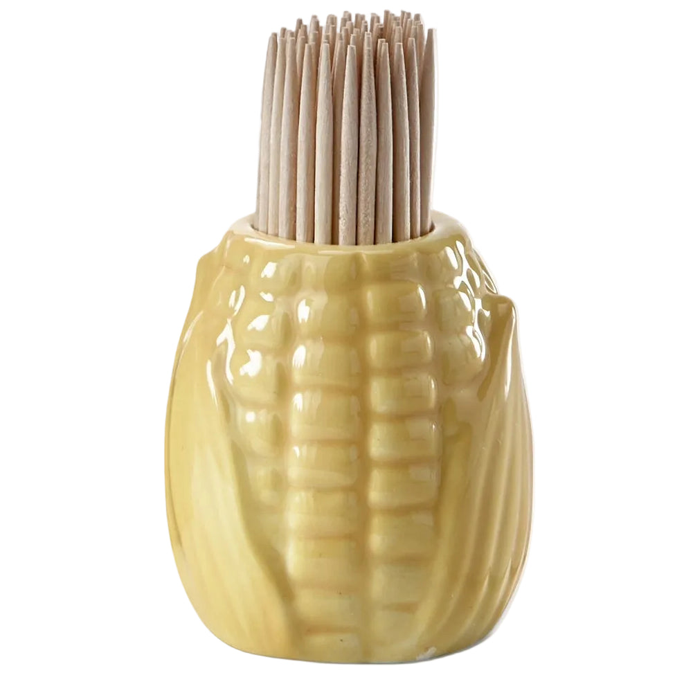 TAG Yellow Earthenware Corn Cob Toothpick Holder Set - 90 pc.