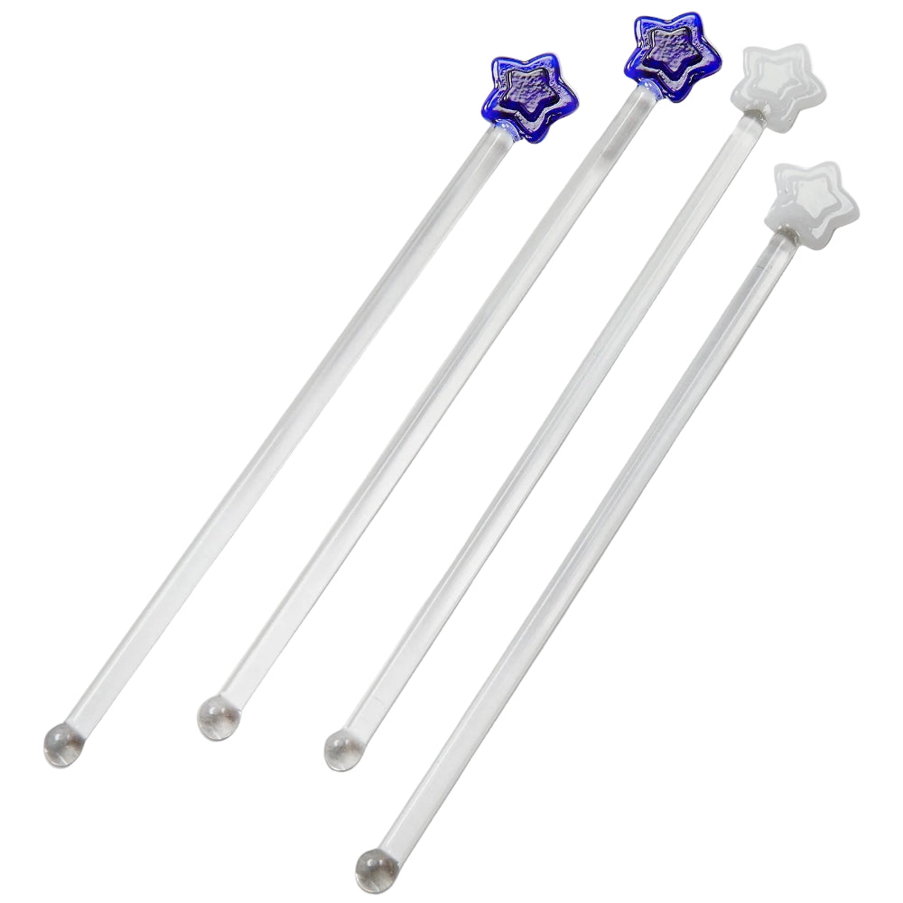 TAG Glass Blue & White Star Drink Swizzle Sticks - 4 pc.