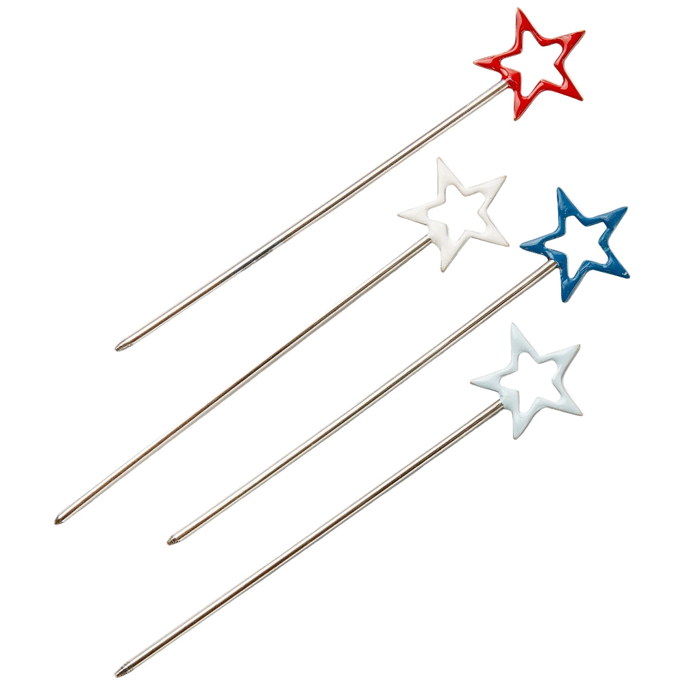 TAG Red, White, & Blue Enameled Stainless Steel Star Cocktail Picks - 4 pc.