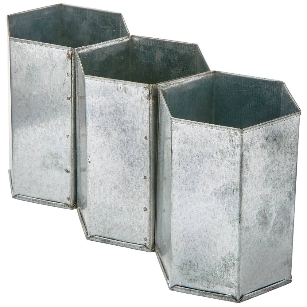 TAG Galvanized Iron Hexagonal Flatware Caddy - 4" x 11"