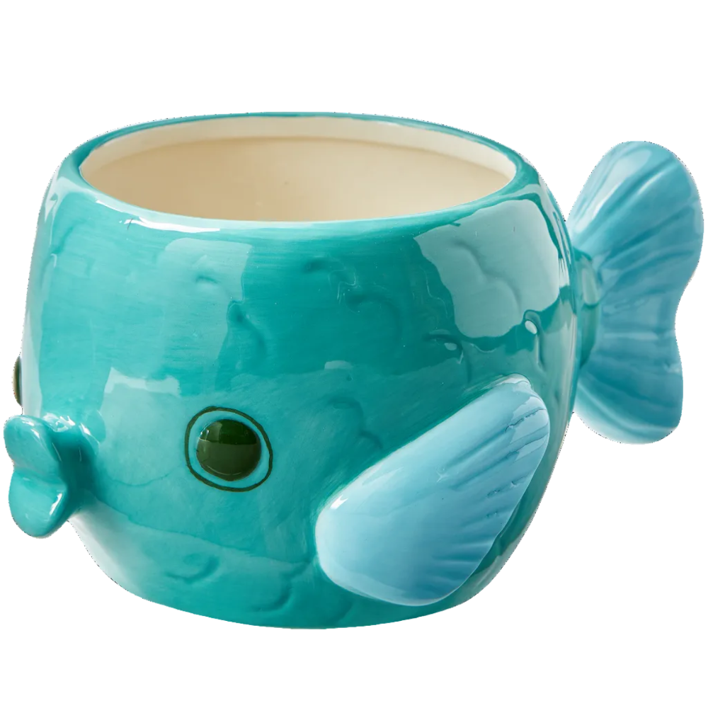 TAG Glazed Teal Stoneware Mini Fish Planter - 4"