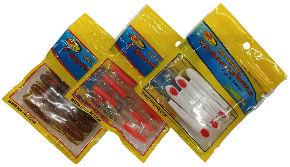H&H Twin Tail Sparkle Beetles Soft Lures - 2.25" & 3"