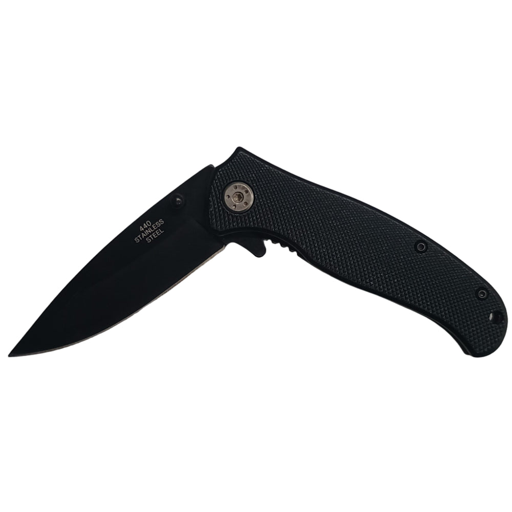 Marlin Textured Black Stainless Steel Clip-on Folding Knife - 3"