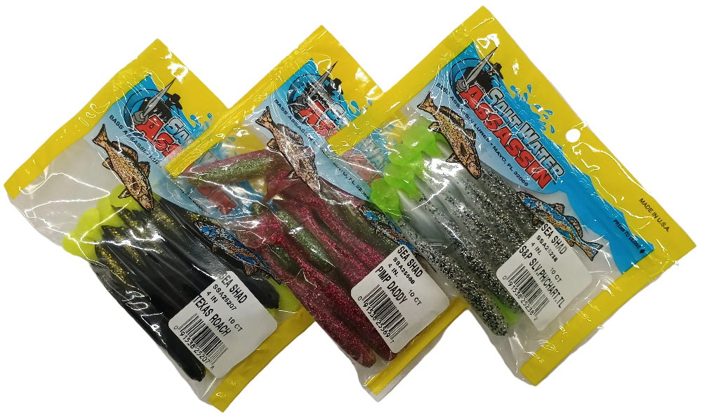 Bass Assassin Swimming Shad & Sea Shad Soft Lures - 4" & 5"