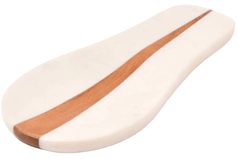 Verve White Marble & Wood Spoon Rest - 8.75" x 4.25"