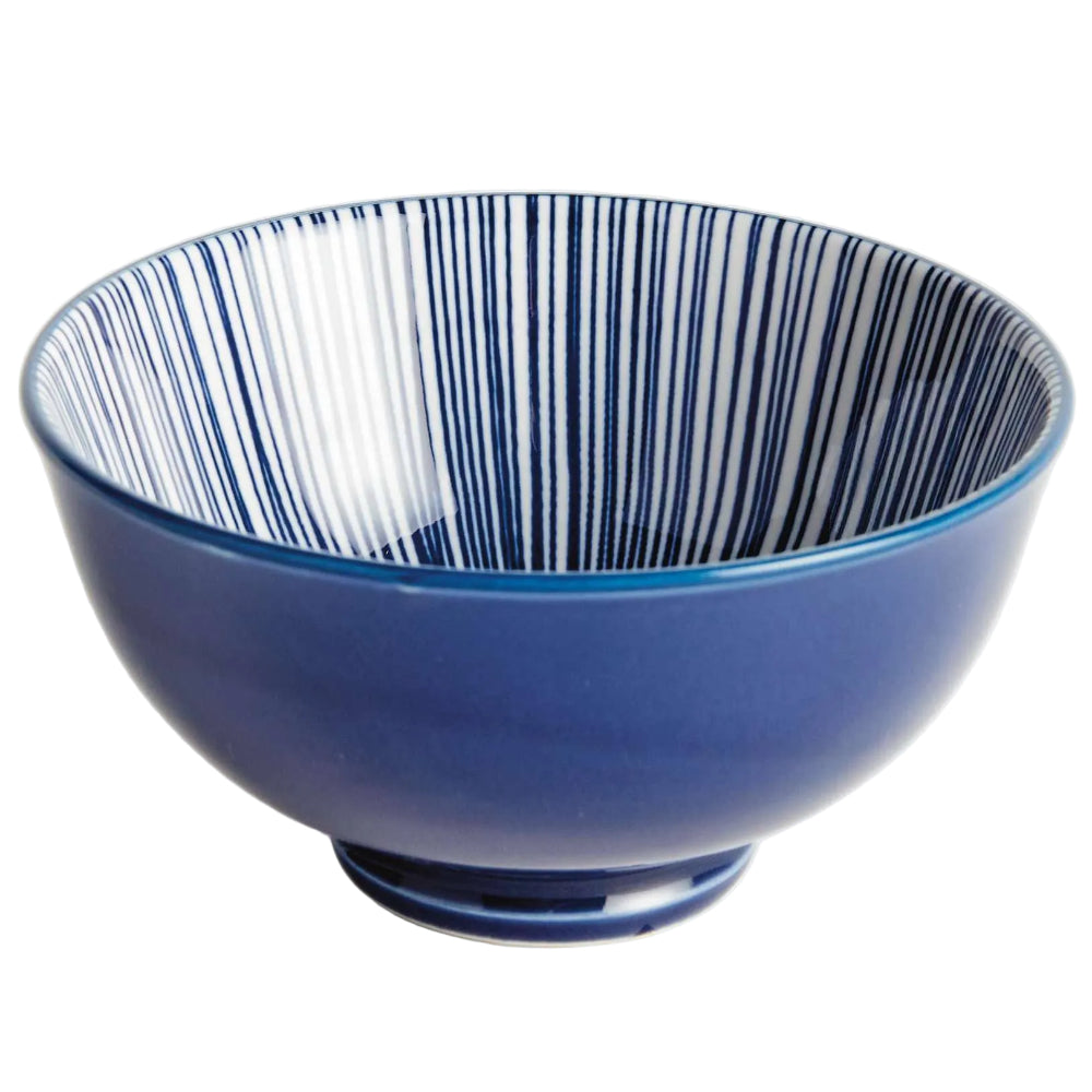 Napa Stria Blue & White Striped Stoneware Bowl - 4.75"