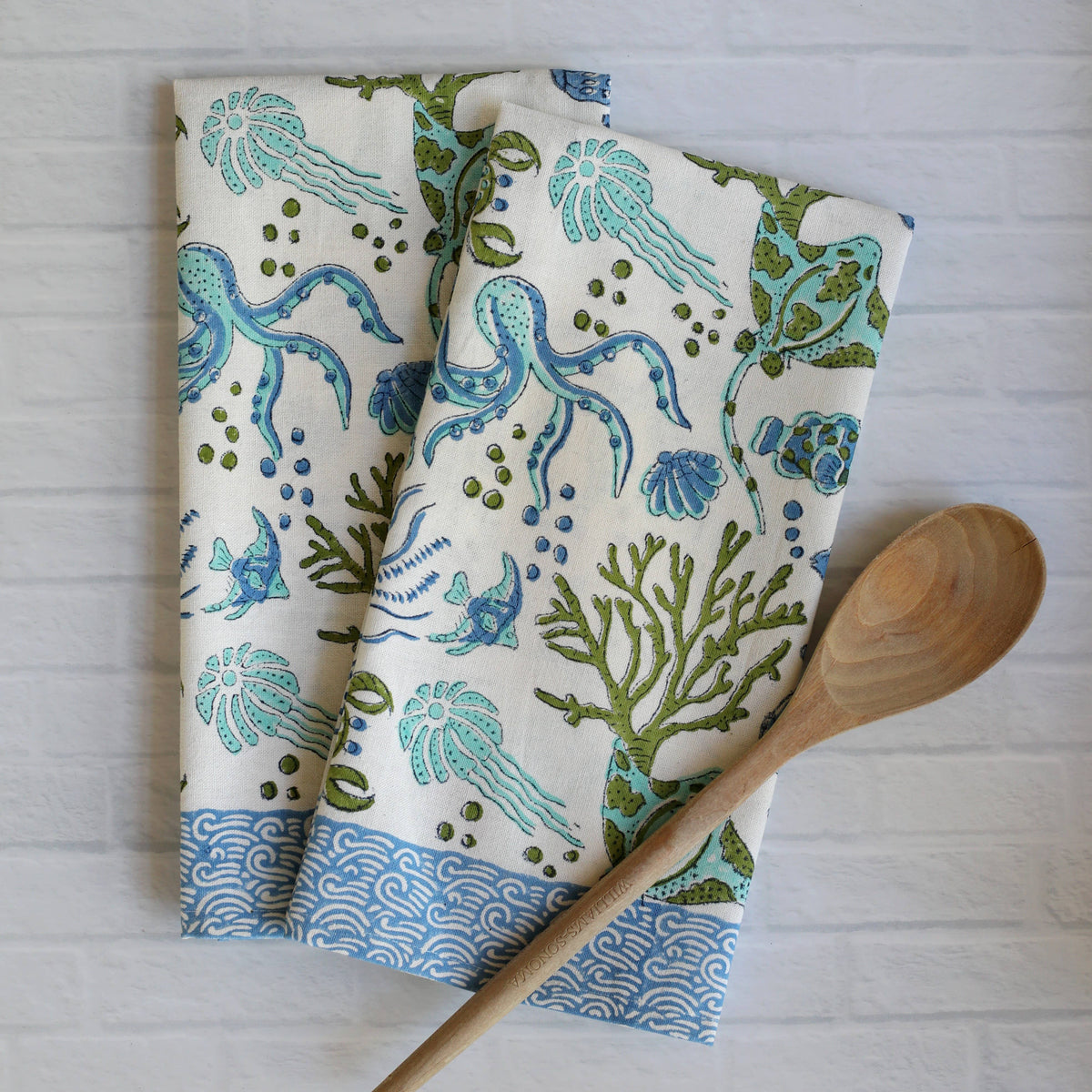 Pacific & Rose Block-Printed Cotton Kitchen Towels - 2 pc.