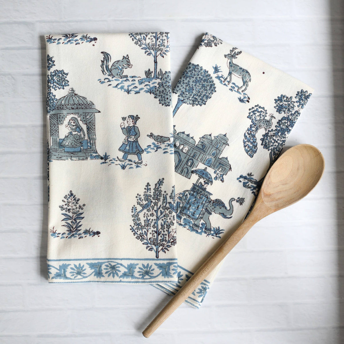 Pacific & Rose Block-Printed Cotton Kitchen Towels - 2 pc.