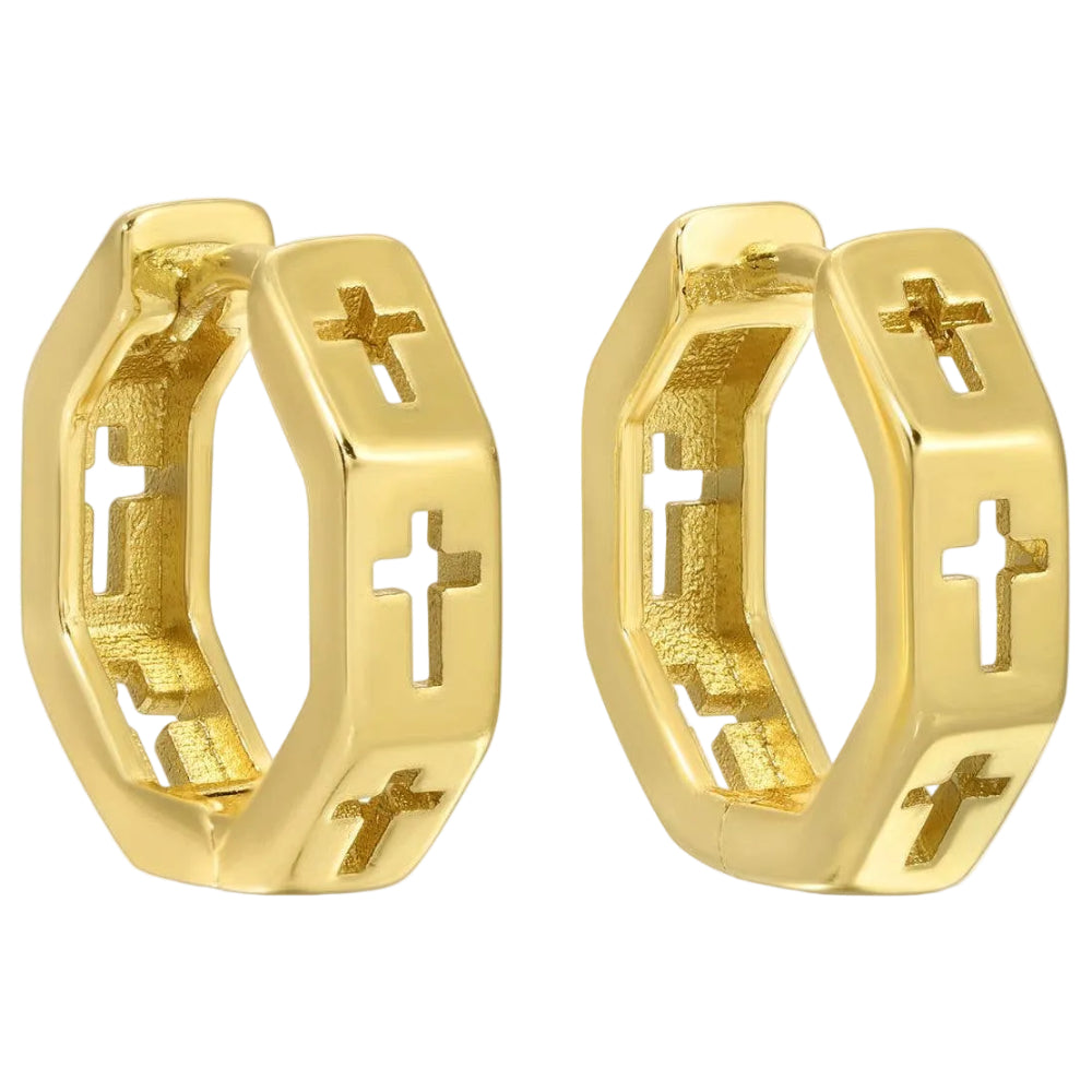 Splendid Iris Gold Plated Cross Punch-Out Huggie Earrings
