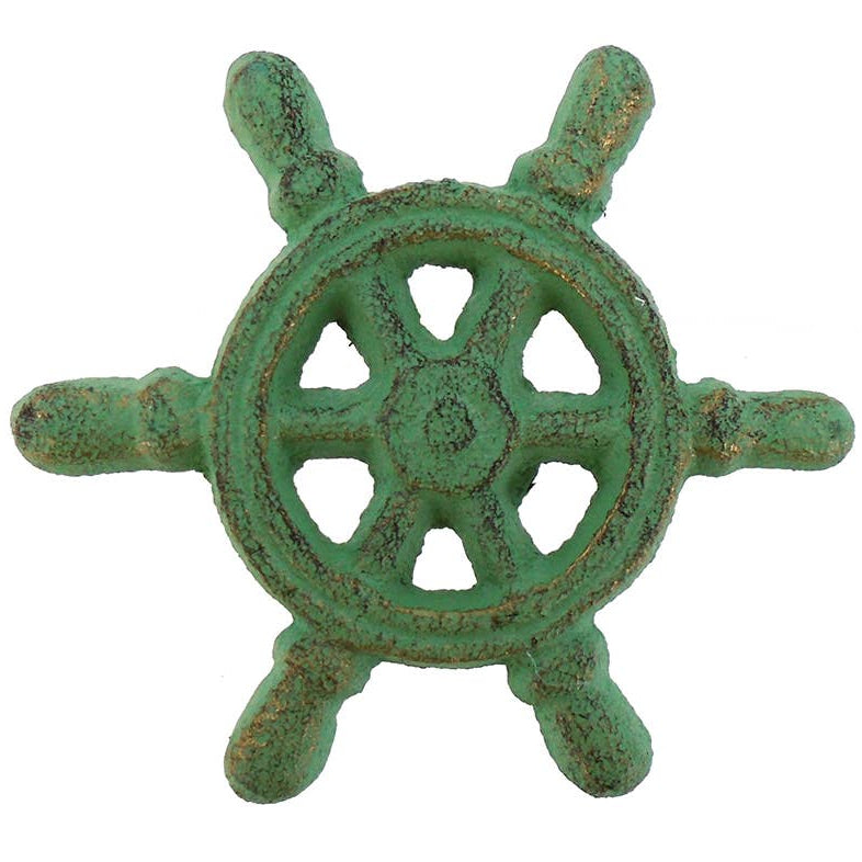 CB Home Sea Green Cast Iron Ship's Weel Drawer Pull - 2.7" x 2.2"