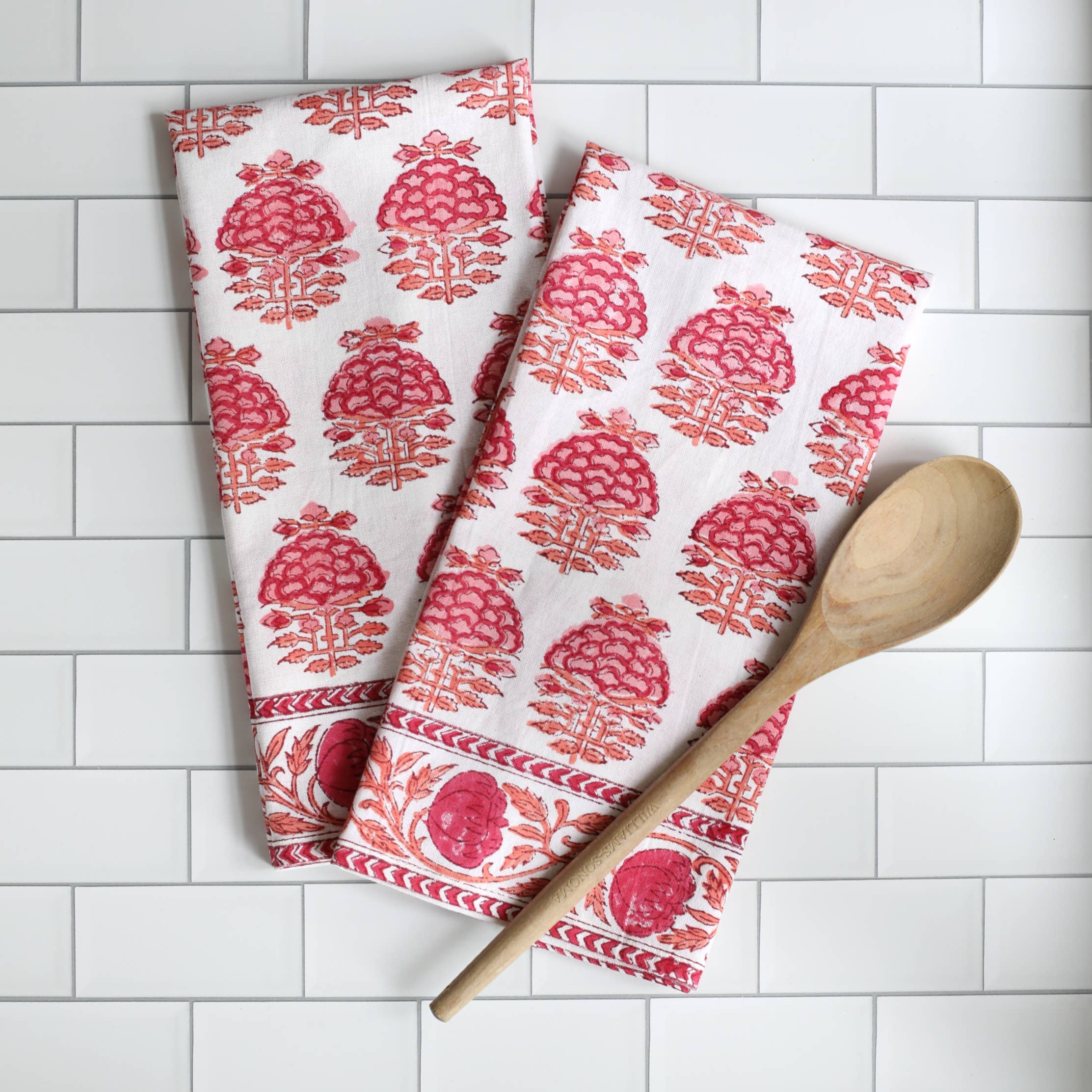 Pacific & Rose Block-Printed Cotton Kitchen Towels - 2 pc.