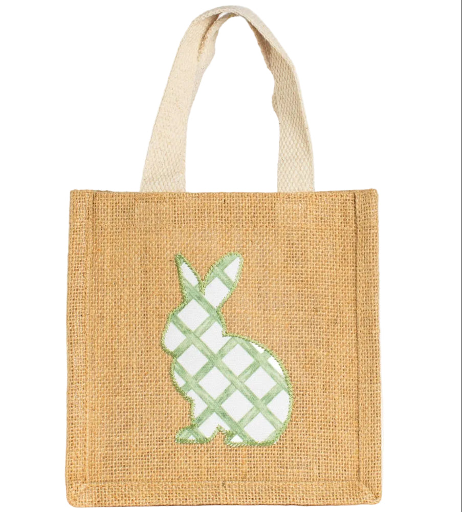 Watercolor Bunny Patch Jute Gift Tote - 7" x 7" x 5"