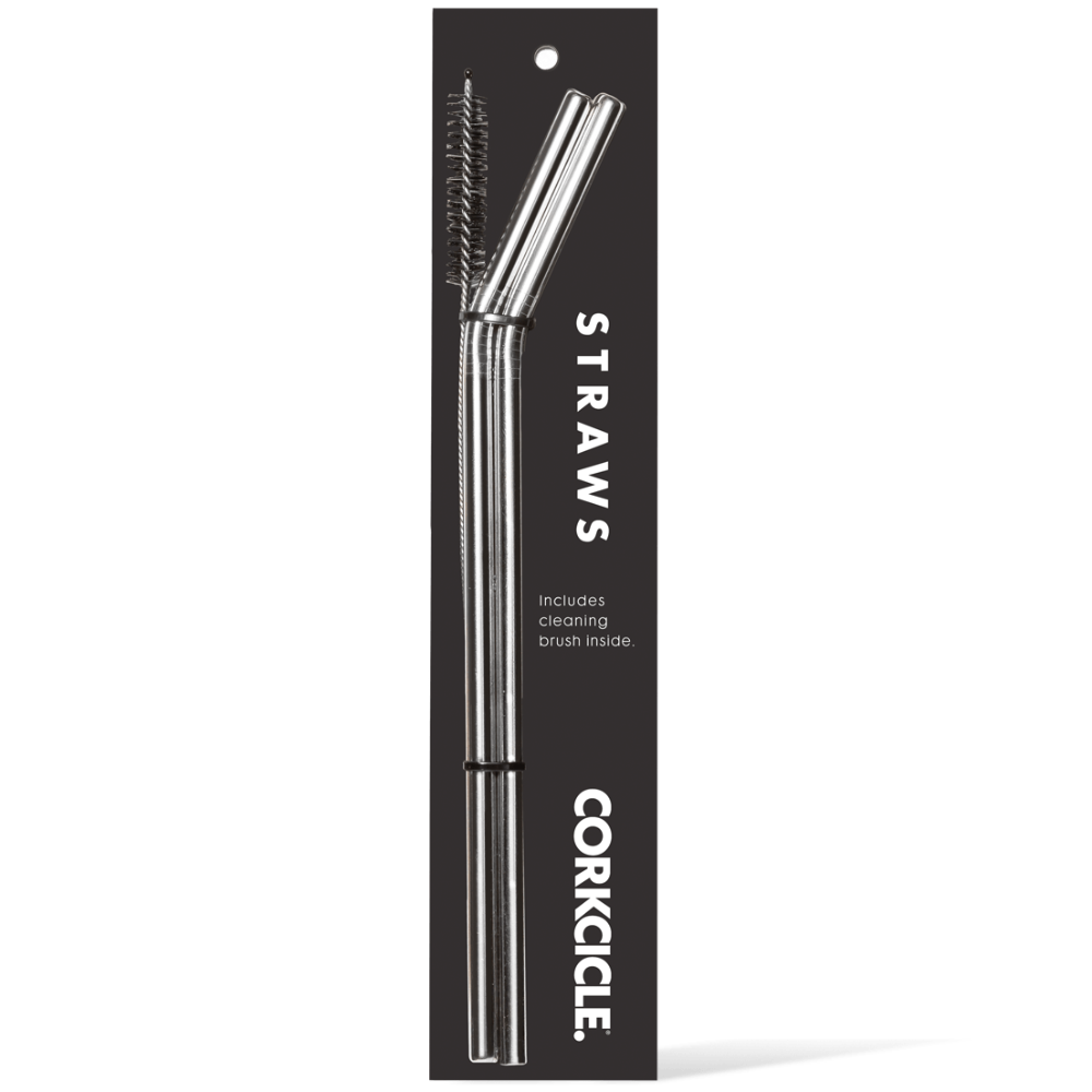 Corkcicle Stainless Steel Drinking Straws + Cleaning Brush - 3 pc.