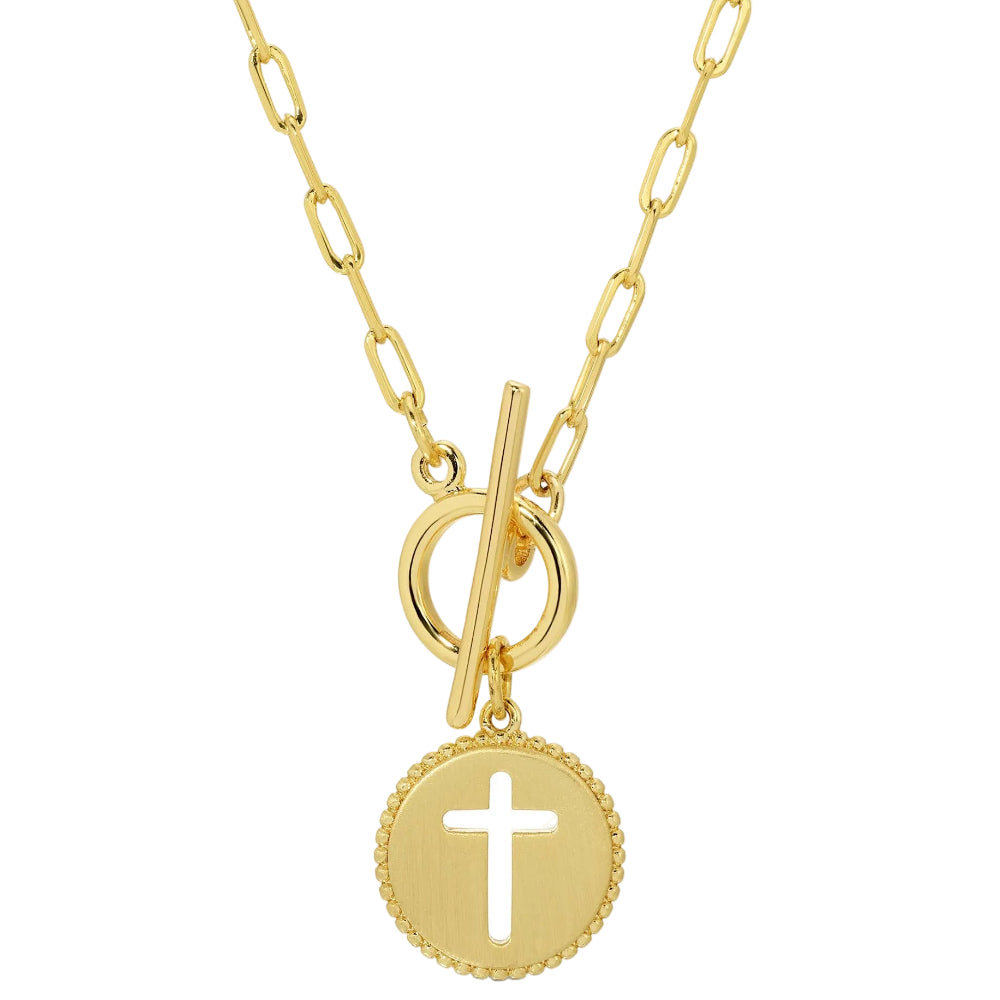 Splendid Iris Gold Plated Cross Pendant Toggle Necklace
