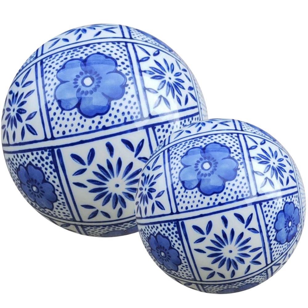 Enchanted Home Blue & White Porcelain Decorative Balls - 4"