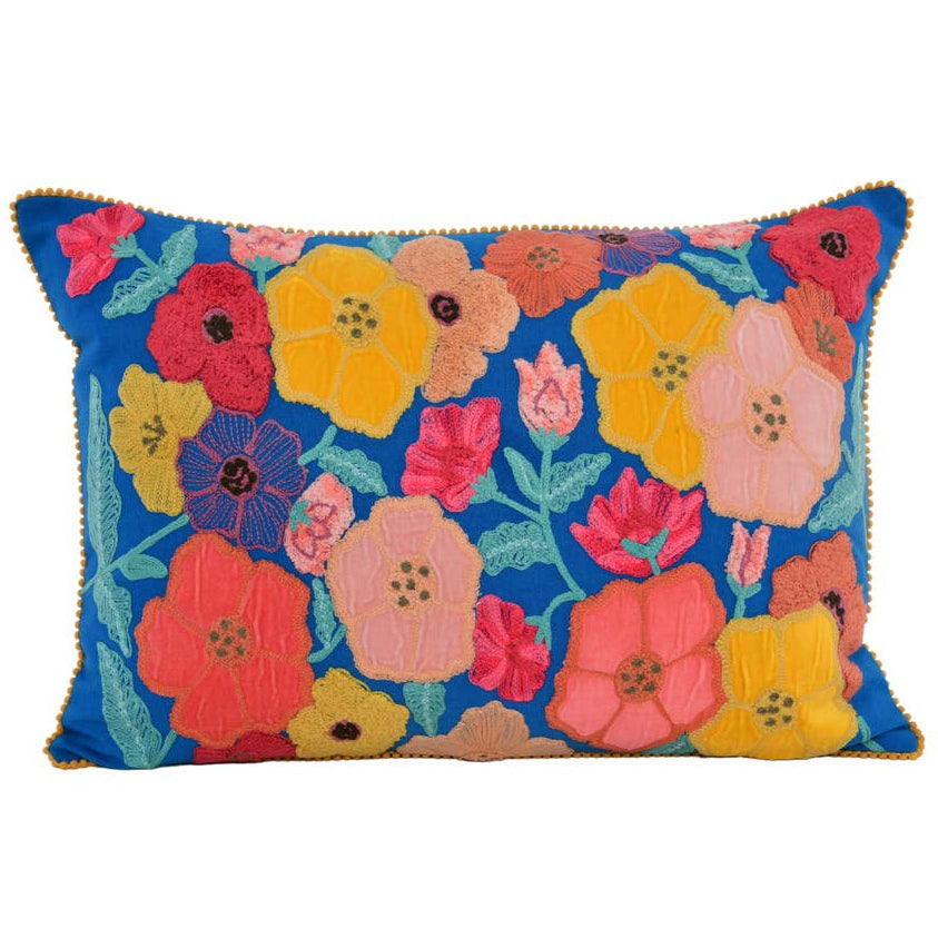 Karma Embroidered Finest Blossom Cotton Lumbar Pillow - 16" x 24"