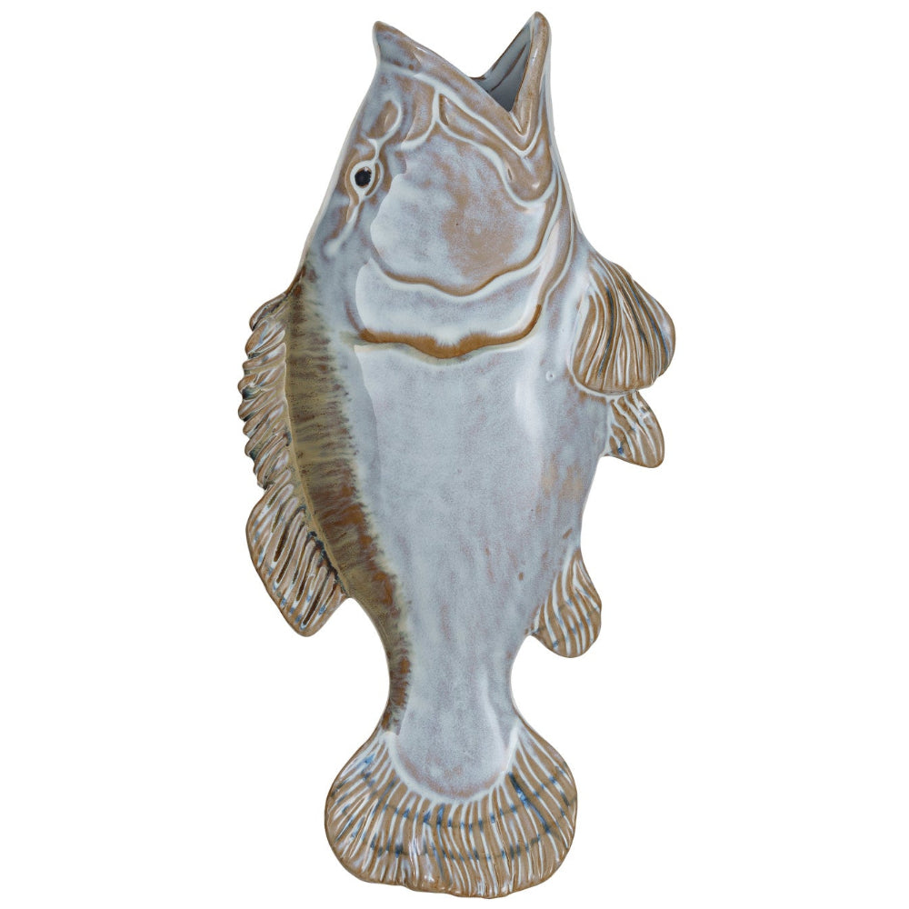 Whitewashed Stoneware Hanging Fish Vase - 11.75"