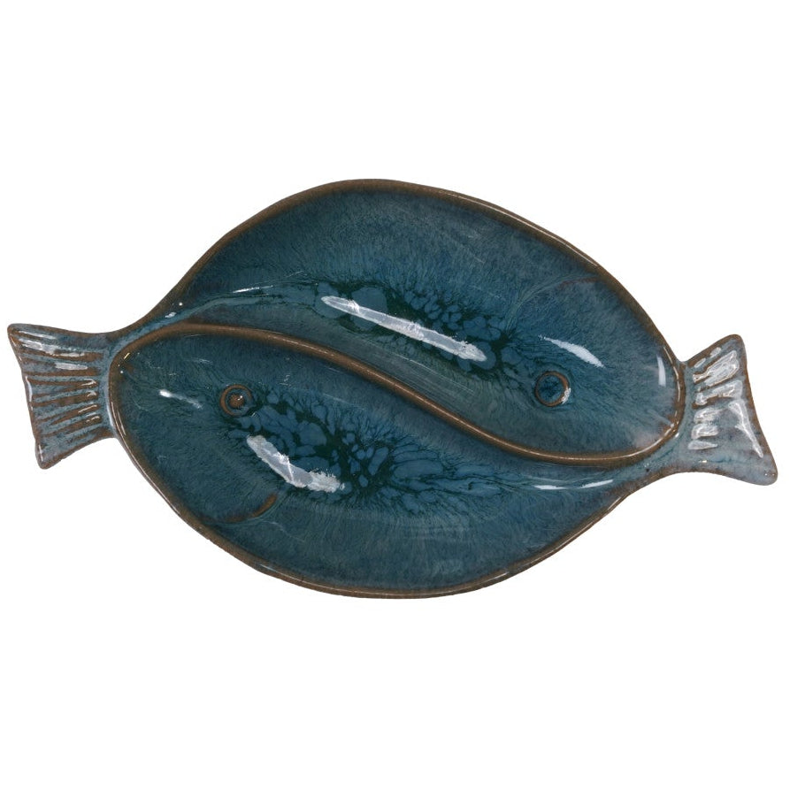 Blue Glazed Stoneware Pisces Fish-Shaped Dish - 3.5" x 6.5"