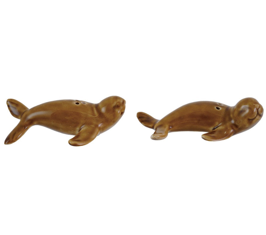 Glazed Brown Stoneware Seal Salt & Pepper Shakers - 2 pc.