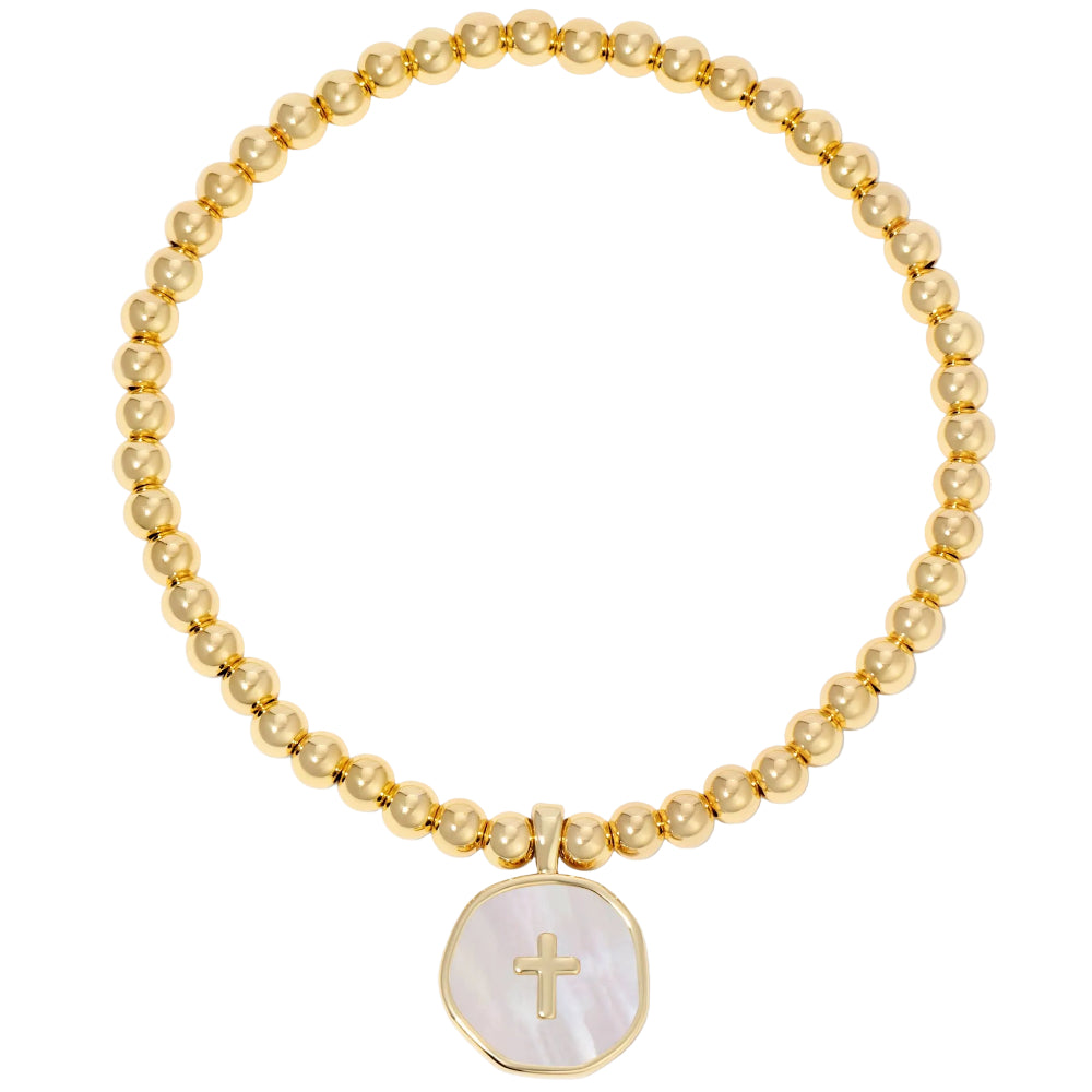Splendid Iris Gold Plated Cross Shell Stretch Bracelet