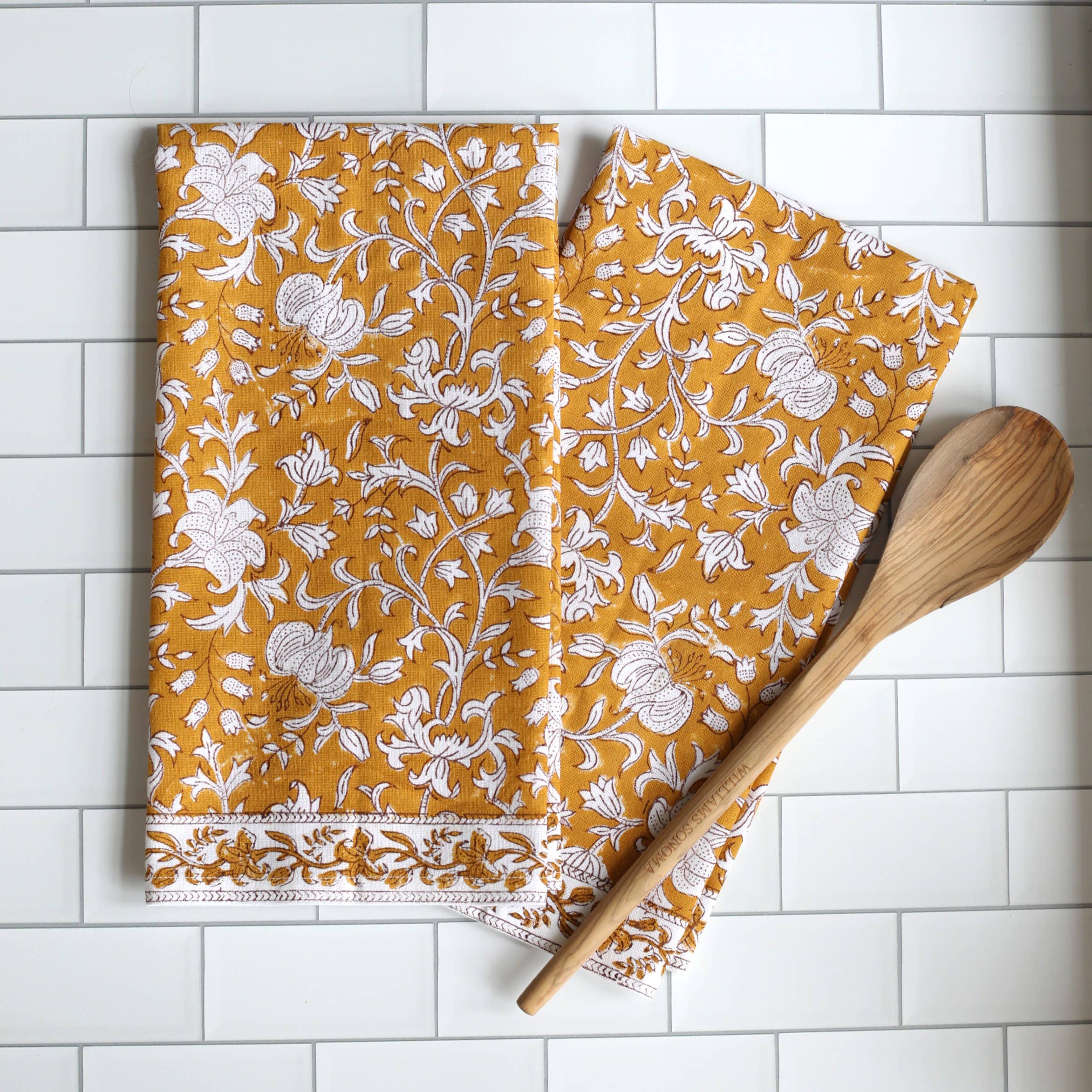 Pacific & Rose Block-Printed Cotton Kitchen Towels - 2 pc.