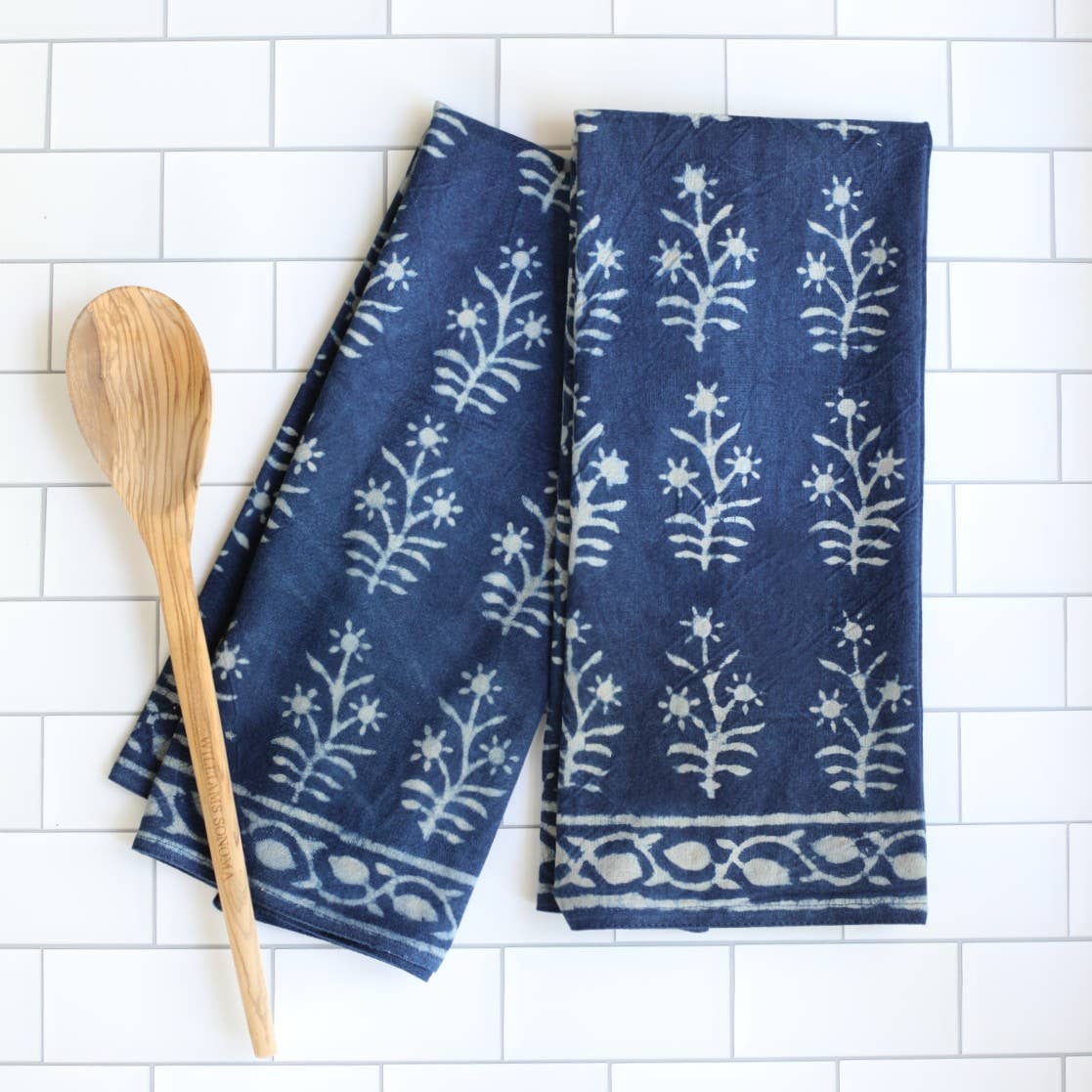 Pacific & Rose Block-Printed Cotton Kitchen Towels - 2 pc.